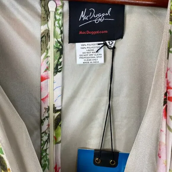 Mac Duggal Floral Print Faux Wrap Flutter Sleeve A Line Gown Floral SIze 12 9079 - Picture 9 of 14